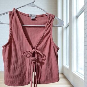 Love Streak Women's Pink Ribbed Tie-Front Tank Top